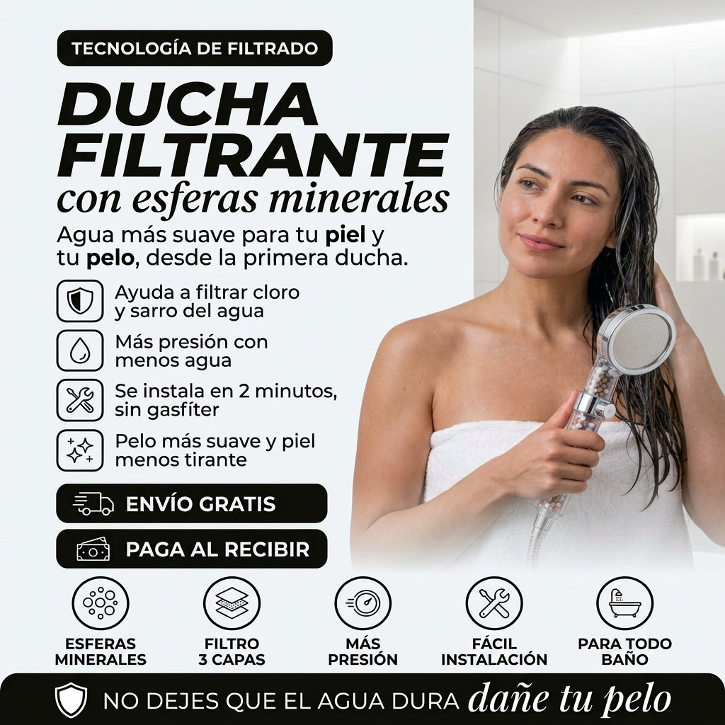 HydroPure™ — Ducha Filtrante con Esferas Minerales